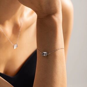 Waterproof Silver Solitaire Bracelet*Tennis Baguette Emerald Cut Diamond*JD